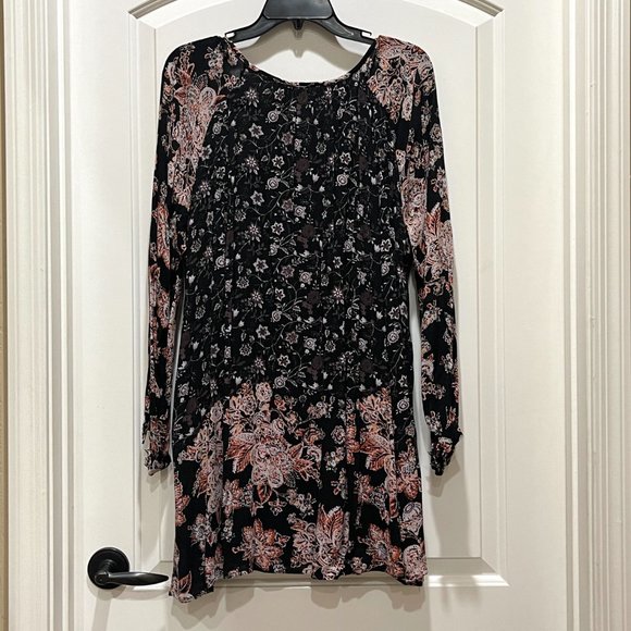 Free People Dress Small Black Multi Floral Print Boho Babydoll Tie Front Dress - Picture 5 of 8